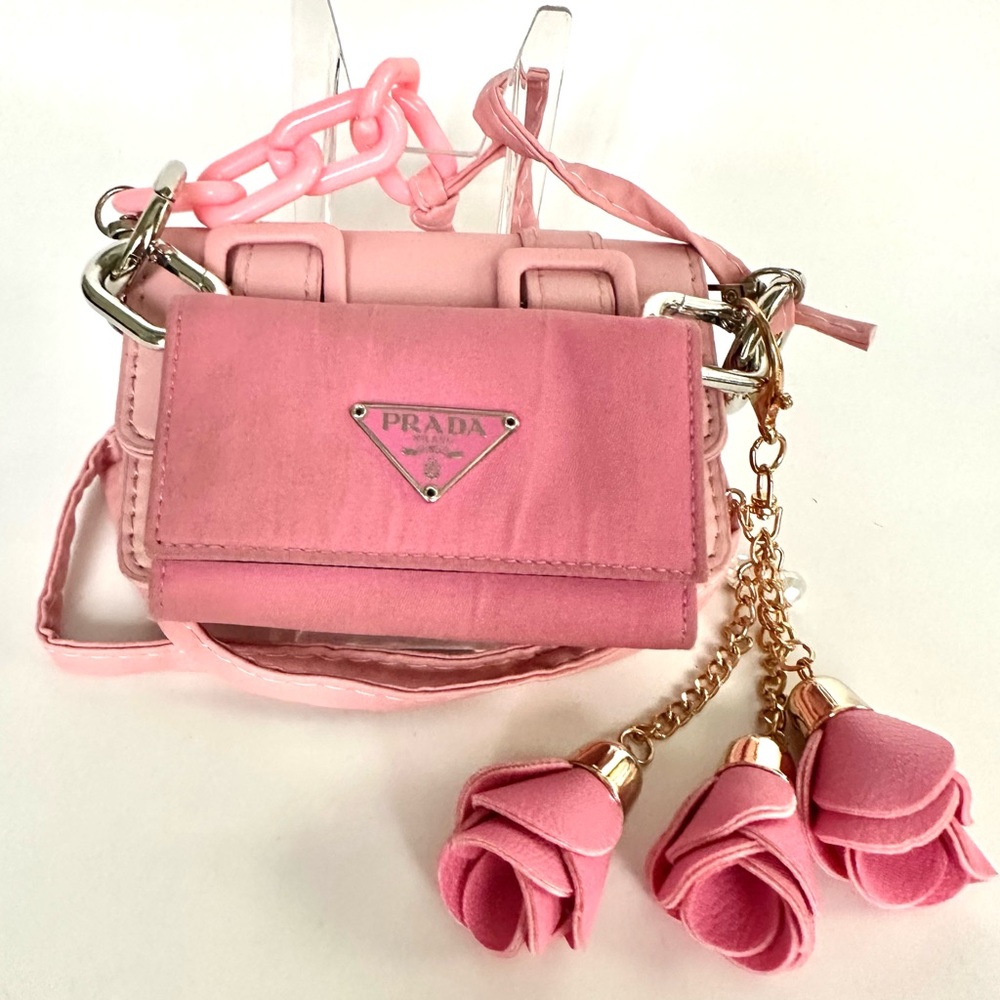 PRADA Pink Logo Nylon 6-Key Wallet Mini Bag w/ auth card